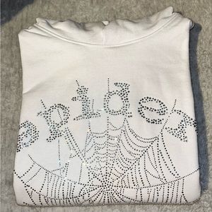 White Rhinestone Sp5der Hoodie